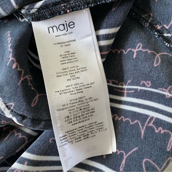 Maje Black and White Stripe with Red Script Long Sleeve Midi Shirt Dress Size L - Picture 11 of 12